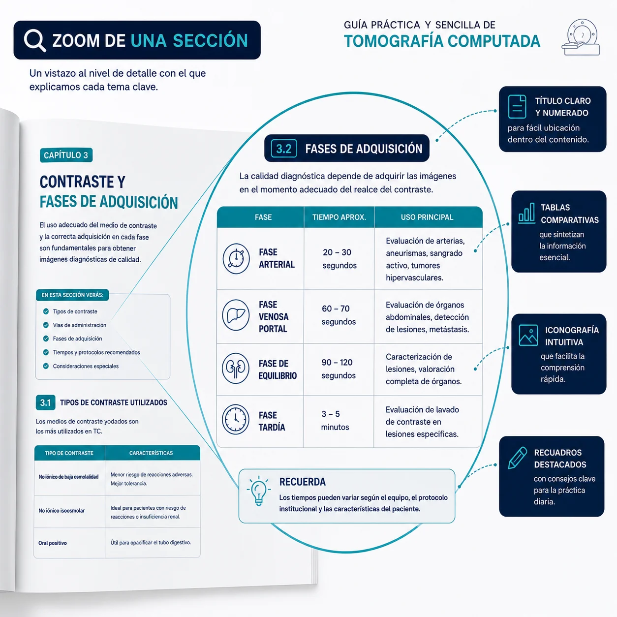 Zoom de una sección: contraste y fases de adquisición